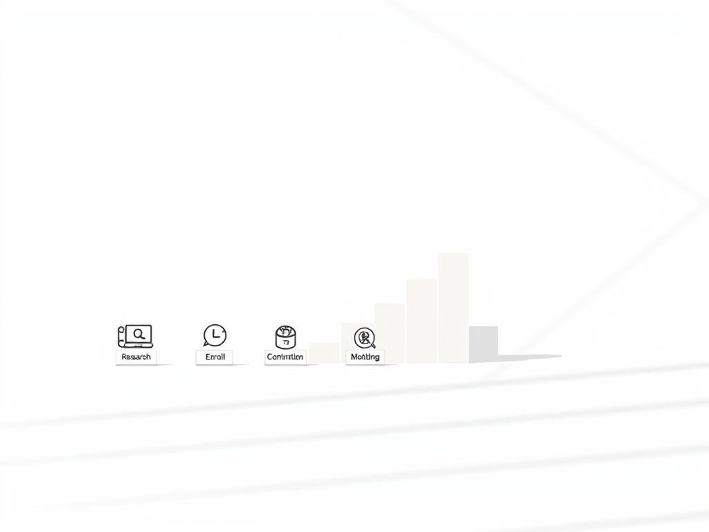 A modern, minimalist illustration depicting the practical steps for investing in AFP pension funds. A clean, white background sets the stage. In the foreground, a series of simple, geometric icons representing the key investment process stages - research, enrollment, contribution management, and monitoring. The icons are arranged in a left-to-right flow, guiding the viewer through the steps. The middle ground features a subtle, low-poly 3D chart visualizing investment growth over time. Soft, indirect lighting casts gentle shadows, creating depth and volume. The overall mood is informative, accessible, and visually appealing, reflecting the article's practical, instructional tone. A modern, minimalist illustration depicting the practical steps for investing in AFP pension funds. A clean, white background sets the stage. In the foreground, a series of simple, geometric icons representing the key investment process stages - research, enrollment, contribution management, and monitoring. The icons are arranged in a left-to-right flow, guiding the viewer through the steps. The middle ground features a subtle, low-poly 3D chart visualizing investment growth over time. Soft, indirect lighting casts gentle shadows, creating depth and volume. The overall mood is informative, accessible, and visually appealing, reflecting the article's practical, instructional tone.