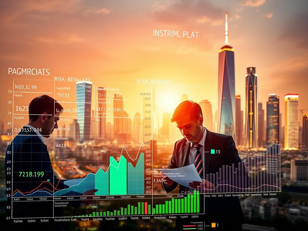 A vibrant digital landscape, with a central focus on strategic financial planning. In the foreground, a dynamic data visualization depicting various investment strategies, their risk-reward profiles, and projected growth trajectories. In the middle ground, a team of analysts poring over financial reports and algorithms, their expressions intense as they navigate the complex digital realm. The background features a cityscape of gleaming skyscrapers, symbolic of the wealth and opportunity inherent in digital investments. Warm lighting casts a sense of optimism, while the overall composition conveys a balance of analytical rigor and innovative potential. A vibrant digital landscape, with a central focus on strategic financial planning. In the foreground, a dynamic data visualization depicting various investment strategies, their risk-reward profiles, and projected growth trajectories. In the middle ground, a team of analysts poring over financial reports and algorithms, their expressions intense as they navigate the complex digital realm. The background features a cityscape of gleaming skyscrapers, symbolic of the wealth and opportunity inherent in digital investments. Warm lighting casts a sense of optimism, while the overall composition conveys a balance of analytical rigor and innovative potential.