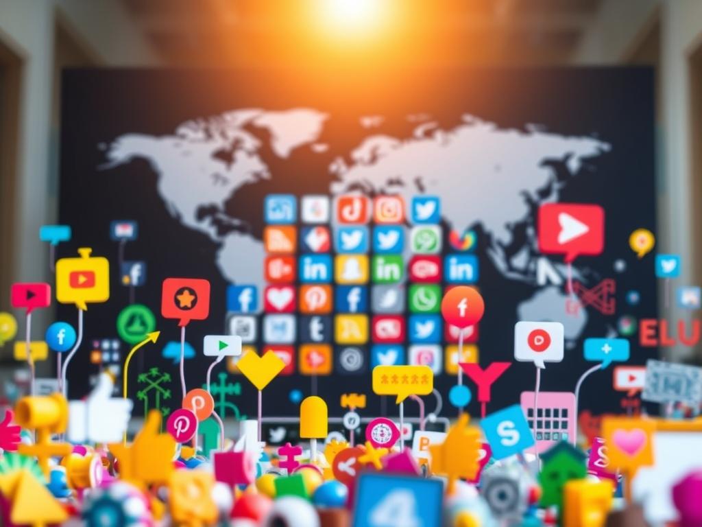 A vibrant, engaging social media strategy unfolds before the viewer. In the foreground, colorful, dynamic icons and symbols represent various engagement tactics - sharing, commenting, liking, hashtags. The middle ground features a grid of diverse social media platforms, each with their own distinct branding and style. In the background, a stylized world map suggests the global reach and interconnectedness of these digital networks. Soft, warm lighting emanates from behind, casting a glow over the scene. The overall mood is one of inspiration, connection, and the endless potential of leveraging social media to amplify one's content and build a loyal audience. A vibrant, engaging social media strategy unfolds before the viewer. In the foreground, colorful, dynamic icons and symbols represent various engagement tactics - sharing, commenting, liking, hashtags. The middle ground features a grid of diverse social media platforms, each with their own distinct branding and style. In the background, a stylized world map suggests the global reach and interconnectedness of these digital networks. Soft, warm lighting emanates from behind, casting a glow over the scene. The overall mood is one of inspiration, connection, and the endless potential of leveraging social media to amplify one's content and build a loyal audience.