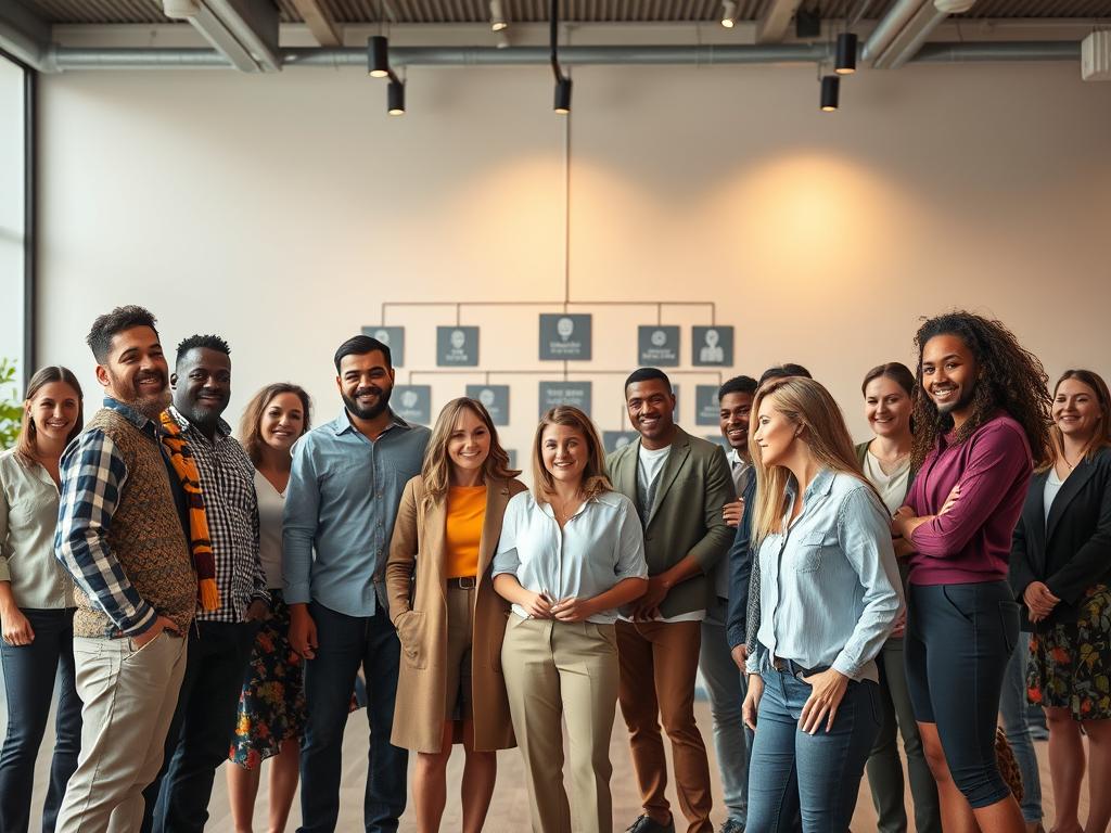 A dynamic group of diverse individuals, united in a shared purpose, stand with purpose and determination, poised for collective growth and achievement. The foreground features a vibrant blend of personas, each contributing their unique skills and perspectives. The middle ground showcases a collaborative work environment, with teams engaged in thoughtful discussion and ideation. In the background, a sleek, modern organizational structure provides the framework for their collective endeavors, exuding a sense of strategic vision and streamlined efficiency. Warm, directional lighting casts a subtle glow, highlighting the synergy and camaraderie of this digital business coaching environment. A dynamic group of diverse individuals, united in a shared purpose, stand with purpose and determination, poised for collective growth and achievement. The foreground features a vibrant blend of personas, each contributing their unique skills and perspectives. The middle ground showcases a collaborative work environment, with teams engaged in thoughtful discussion and ideation. In the background, a sleek, modern organizational structure provides the framework for their collective endeavors, exuding a sense of strategic vision and streamlined efficiency. Warm, directional lighting casts a subtle glow, highlighting the synergy and camaraderie of this digital business coaching environment.