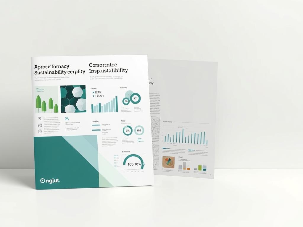 A modern, clean, and visually appealing report on corporate sustainability, featuring an abstract minimalist design with a geometric layout. The foreground showcases a series of infographics and data visualizations, artfully arranged to highlight key sustainability metrics and performance indicators. The middle ground features a subtle texture or pattern, conveying a sense of professionalism and attention to detail. The background incorporates a soft, muted color palette, creating a cohesive and calming aesthetic. The overall composition should reflect the technical nature of the subject matter while maintaining a visually engaging and accessible presentation.
