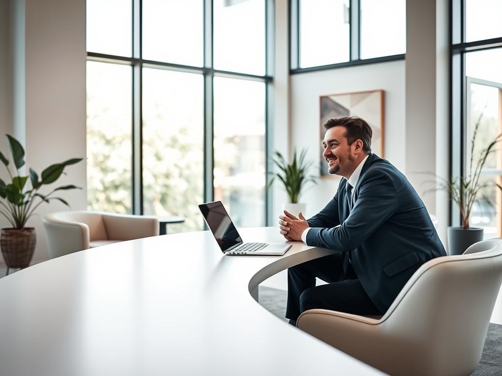 A modern, sleek digital coaching session taking place in a contemporary office setting. A mid-shot shows a coach and client engaged in a discussion, their expressions conveying a sense of focus and collaboration. The foreground features a large, curved desk with minimal, high-end furnishings. The background showcases floor-to-ceiling windows, allowing natural light to flood the space and creating a bright, airy atmosphere. Subtle, tasteful decor elements like plants and abstract artwork provide visual interest. The overall mood is one of professionalism, productivity, and the transformative power of digital coaching. A modern, sleek digital coaching session taking place in a contemporary office setting. A mid-shot shows a coach and client engaged in a discussion, their expressions conveying a sense of focus and collaboration. The foreground features a large, curved desk with minimal, high-end furnishings. The background showcases floor-to-ceiling windows, allowing natural light to flood the space and creating a bright, airy atmosphere. Subtle, tasteful decor elements like plants and abstract artwork provide visual interest. The overall mood is one of professionalism, productivity, and the transformative power of digital coaching.