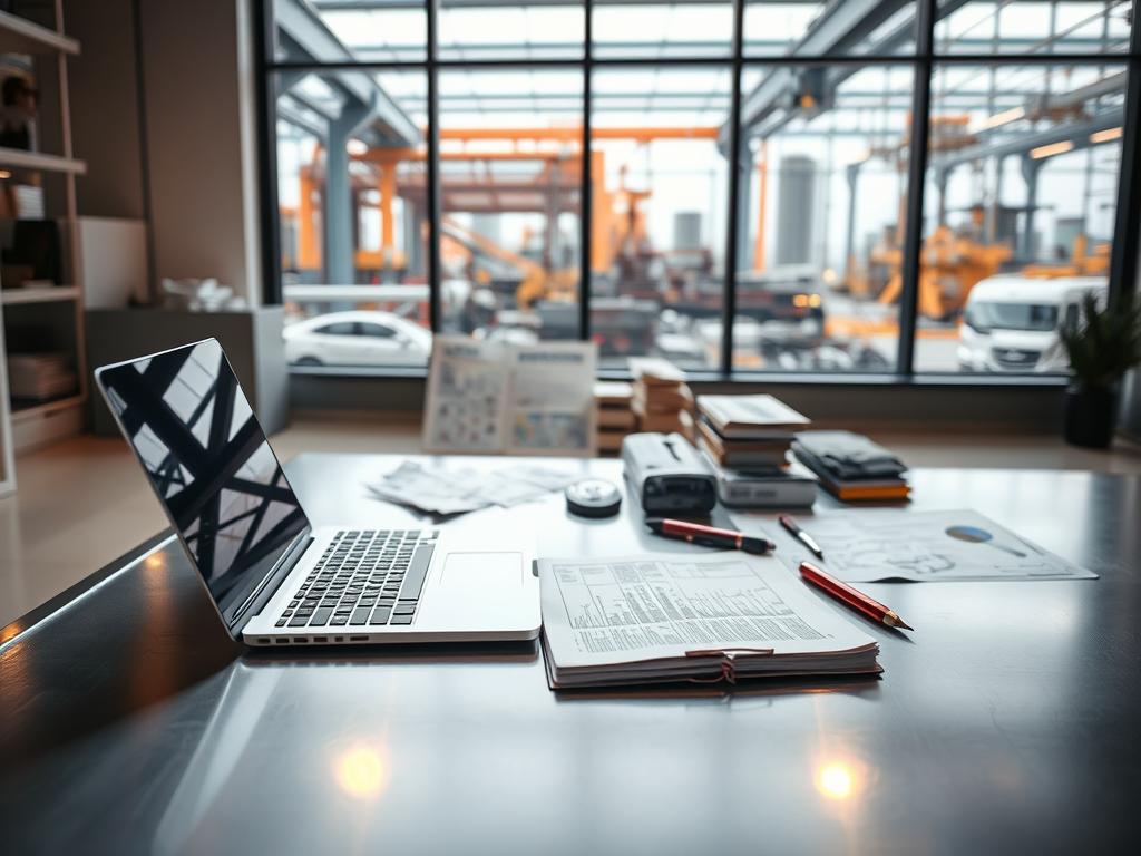 A technical translation for key industrial sectors, showcased in a clean, minimalist workspace. In the foreground, a laptop, notepad, and specialized translation tools sit atop a sleek, metal desk, bathed in warm, focused lighting. In the middle ground, technical diagrams, schematics, and reference materials are neatly organized, hinting at the breadth of knowledge required. The background features a large window overlooking a modern industrial landscape, underscoring the real-world applications of this specialized translation work. The overall atmosphere conveys a sense of precision, professionalism, and the intersection of language and technology. A technical translation for key industrial sectors, showcased in a clean, minimalist workspace. In the foreground, a laptop, notepad, and specialized translation tools sit atop a sleek, metal desk, bathed in warm, focused lighting. In the middle ground, technical diagrams, schematics, and reference materials are neatly organized, hinting at the breadth of knowledge required. The background features a large window overlooking a modern industrial landscape, underscoring the real-world applications of this specialized translation work. The overall atmosphere conveys a sense of precision, professionalism, and the intersection of language and technology.