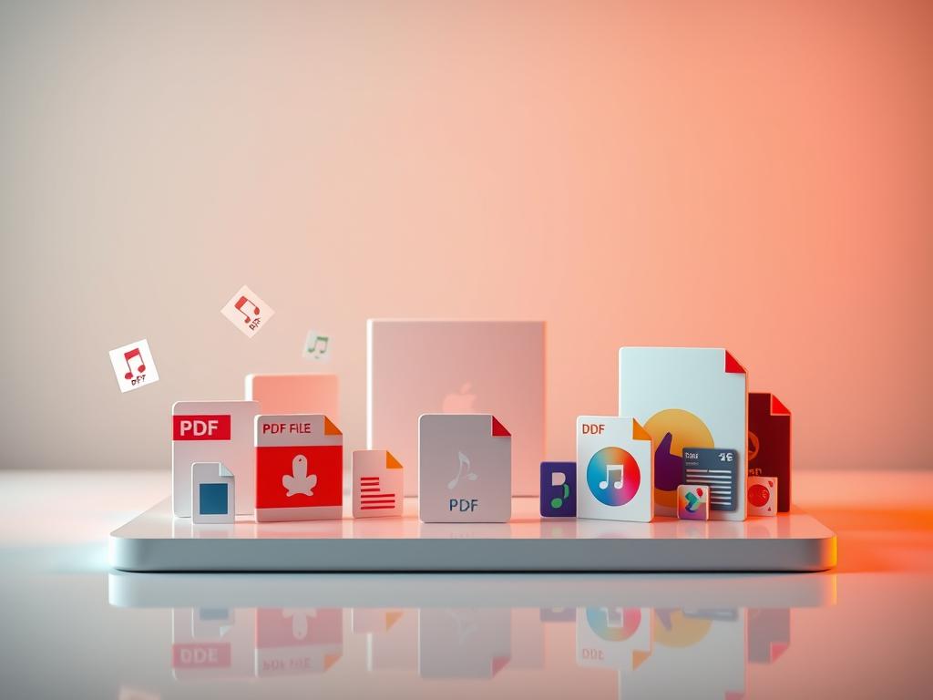 A vibrant collection of digital products arranged on a sleek, minimalist display. In the foreground, various file icons, from PDF documents to music tracks, hover above a glossy surface, their colors and shapes radiating a sense of high-quality digital content. The middle ground features a tasteful product mockup, showcasing the seamless integration of these downloadable assets. The background is a serene, soft-focus gradient, allowing the digital wares to take center stage. Warm, directional lighting casts a professional, premium aura over the scene, inviting the viewer to explore this curated selection of premium downloadable products.