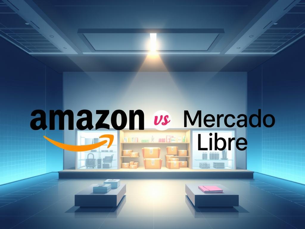 A vibrant, detailed illustration depicting the logos and branding of Amazon and Mercado Libre, two leading e-commerce platforms. The foreground showcases the iconic Amazon smile logo and the distinct Mercado Libre "ML" symbol, positioned prominently and artfully overlapping. The middle ground features a sleek, minimalist product display, with various merchandise and packages neatly arranged. The background evokes a modern, high-tech ambiance, with a gradient of blues and grays, subtle grid patterns, and a faint glow that emanates a sense of innovation and connectivity. The overall composition conveys the power and complementarity of these two platforms, inviting the viewer to explore the practical scenarios and combination strategies presented in the article. A vibrant, detailed illustration depicting the logos and branding of Amazon and Mercado Libre, two leading e-commerce platforms. The foreground showcases the iconic Amazon smile logo and the distinct Mercado Libre "ML" symbol, positioned prominently and artfully overlapping. The middle ground features a sleek, minimalist product display, with various merchandise and packages neatly arranged. The background evokes a modern, high-tech ambiance, with a gradient of blues and grays, subtle grid patterns, and a faint glow that emanates a sense of innovation and connectivity. The overall composition conveys the power and complementarity of these two platforms, inviting the viewer to explore the practical scenarios and combination strategies presented in the article.