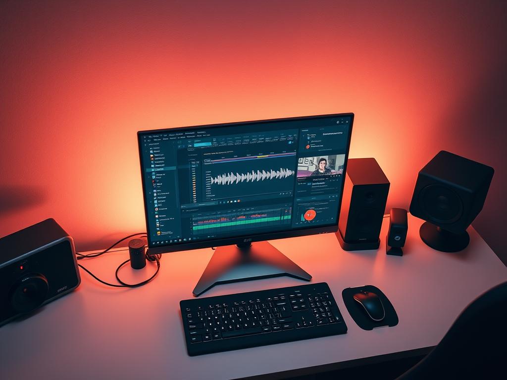 Prompt A professional-grade streaming software setup, OBS Studio, prominently displayed on a clean, minimalist desktop. The interface showcases its intuitive controls, audio mixer, and preview window, illuminated by warm, directional lighting that casts a subtle glow. The scene is captured from a high angle, conveying a sense of control and mastery over the streaming process. The overall atmosphere is one of focused productivity, with a sleek and modern aesthetic that perfectly complements the section's topic of "Streaming en Twitch/YouTube en YouTube: configuración inicial y emisión con OBS o 24/7". Prompt A professional-grade streaming software setup, OBS Studio, prominently displayed on a clean, minimalist desktop. The interface showcases its intuitive controls, audio mixer, and preview window, illuminated by warm, directional lighting that casts a subtle glow. The scene is captured from a high angle, conveying a sense of control and mastery over the streaming process. The overall atmosphere is one of focused productivity, with a sleek and modern aesthetic that perfectly complements the section's topic of "Streaming en Twitch/YouTube en YouTube: configuración inicial y emisión con OBS o 24/7".