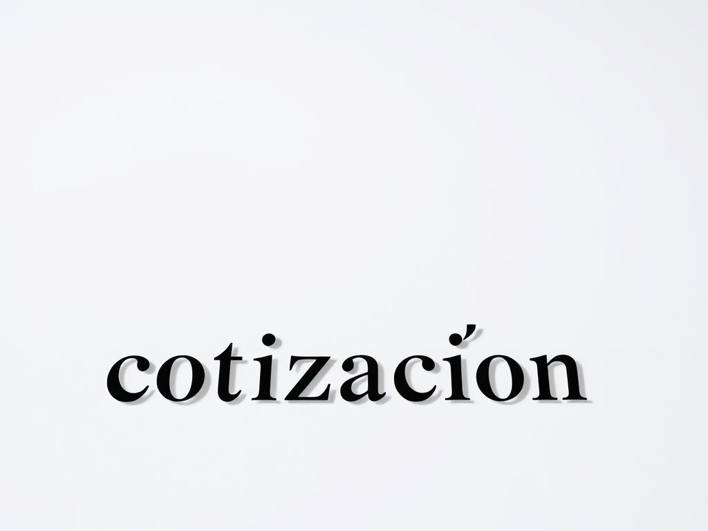 A professional and elegant document with the word "cotización" prominently displayed in the foreground, set against a clean, minimalist background. The text should be rendered in a classic serif font, with subtle drop shadows to add depth and dimension. The overall lighting should be soft and diffuse, creating a sense of sophistication and attention to detail. The background should feature a subtle, textured pattern or gradient, adding visual interest without distracting from the central focus. The composition should be well-balanced, with the "cotización" text occupying a significant portion of the frame, but leaving enough negative space to convey a sense of professionalism and refinement. A professional and elegant document with the word "cotización" prominently displayed in the foreground, set against a clean, minimalist background. The text should be rendered in a classic serif font, with subtle drop shadows to add depth and dimension. The overall lighting should be soft and diffuse, creating a sense of sophistication and attention to detail. The background should feature a subtle, textured pattern or gradient, adding visual interest without distracting from the central focus. The composition should be well-balanced, with the "cotización" text occupying a significant portion of the frame, but leaving enough negative space to convey a sense of professionalism and refinement.