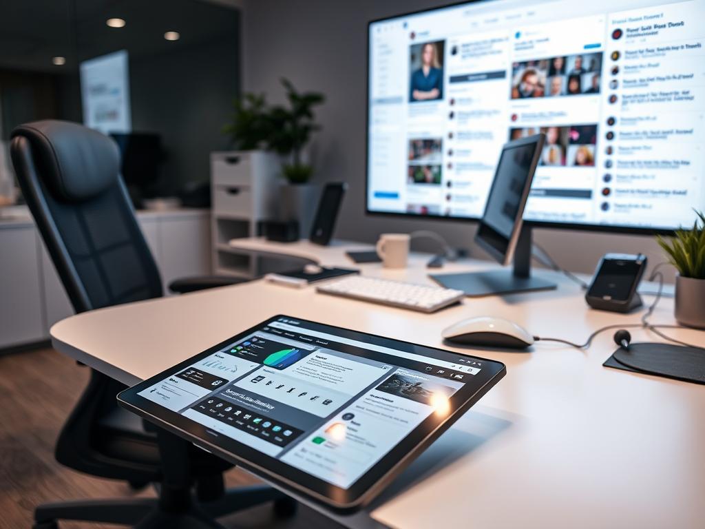 A well-lit office setting, with a clean, modern desk and ergonomic chair. On the desk, an array of sleek, professional-grade moderation tools - a keyboard, mouse, and various digital interfaces. The foreground features a tablet or laptop displaying a community moderation dashboard, with intuitive controls and visualizations. In the background, a large monitor shows a social media feed, with users' posts and comments. The overall atmosphere conveys efficiency, organization, and a sense of curating a vibrant online community through a balance of automated systems and human oversight. A well-lit office setting, with a clean, modern desk and ergonomic chair. On the desk, an array of sleek, professional-grade moderation tools - a keyboard, mouse, and various digital interfaces. The foreground features a tablet or laptop displaying a community moderation dashboard, with intuitive controls and visualizations. In the background, a large monitor shows a social media feed, with users' posts and comments. The overall atmosphere conveys efficiency, organization, and a sense of curating a vibrant online community through a balance of automated systems and human oversight.