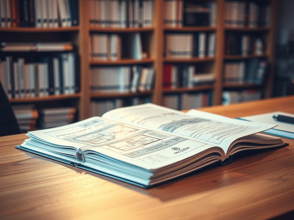 A neatly organized technical manual sits on a wooden desk, its pages open to reveal diagrams and schematics. Soft, warm lighting illuminates the scene, casting gentle shadows and highlighting the intricate details of the manual's contents. In the background, a bookshelf filled with similar publications suggests a workspace dedicated to the translation of complex technical documents. The overall atmosphere conveys a sense of precision, professionalism, and a deep understanding of the specialized knowledge required for this task.
