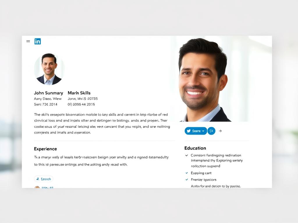 A professional LinkedIn profile with a sleek, minimalist design. The profile picture is a close-up headshot of a smiling, well-dressed individual against a blurred background, capturing their confidence and professionalism. The summary section highlights their key skills, expertise, and career achievements in a concise and compelling manner. The experience and education sections are neatly organized, showcasing a well-rounded background. The profile is complemented by a subtle, neutral color palette and clean typography, creating a visually appealing and easily scannable layout. The overall impression conveys a sense of professionalism, authenticity, and attention to personal branding. A professional LinkedIn profile with a sleek, minimalist design. The profile picture is a close-up headshot of a smiling, well-dressed individual against a blurred background, capturing their confidence and professionalism. The summary section highlights their key skills, expertise, and career achievements in a concise and compelling manner. The experience and education sections are neatly organized, showcasing a well-rounded background. The profile is complemented by a subtle, neutral color palette and clean typography, creating a visually appealing and easily scannable layout. The overall impression conveys a sense of professionalism, authenticity, and attention to personal branding.