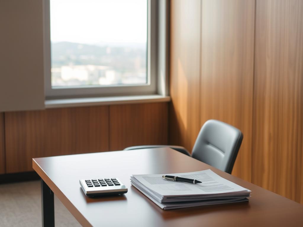 A serene office setting with a modern, minimalist desk and chair, placed against a warm, wooden wall. On the desk, a calculator, a pen, and a stack of documents neatly arranged, hinting at the financial calculations and record-keeping involved in hourly wage management. The lighting is soft and diffused, creating a calming atmosphere. In the background, a window offers a view of a tranquil cityscape, suggesting a professional, yet relaxed work environment. The overall composition conveys a sense of efficiency, organization, and attention to detail, reflecting the practical guidance the article aims to provide on hourly wages and salaries. A serene office setting with a modern, minimalist desk and chair, placed against a warm, wooden wall. On the desk, a calculator, a pen, and a stack of documents neatly arranged, hinting at the financial calculations and record-keeping involved in hourly wage management. The lighting is soft and diffused, creating a calming atmosphere. In the background, a window offers a view of a tranquil cityscape, suggesting a professional, yet relaxed work environment. The overall composition conveys a sense of efficiency, organization, and attention to detail, reflecting the practical guidance the article aims to provide on hourly wages and salaries.