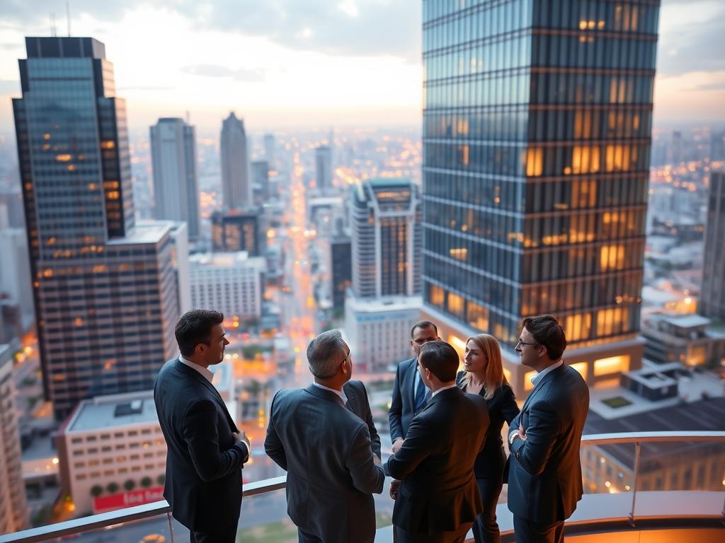 A well-lit, detailed 3D rendering of a fideicomiso inmobiliario, showcasing a modern, high-rise office building with sleek, contemporary architecture. The building is set against a backdrop of a vibrant, bustling cityscape, with towering skyscrapers and bustling streets in the distance. The foreground features a group of professional investors and real estate experts engaged in a discussion, their expressions conveying a sense of confidence and security in the fideicomiso structure. Warm, diffused lighting illuminates the scene, creating a sophisticated and trustworthy atmosphere. The image should convey the notion of a secure, well-regulated real estate investment vehicle with fiduciary oversight. A well-lit, detailed 3D rendering of a fideicomiso inmobiliario, showcasing a modern, high-rise office building with sleek, contemporary architecture. The building is set against a backdrop of a vibrant, bustling cityscape, with towering skyscrapers and bustling streets in the distance. The foreground features a group of professional investors and real estate experts engaged in a discussion, their expressions conveying a sense of confidence and security in the fideicomiso structure. Warm, diffused lighting illuminates the scene, creating a sophisticated and trustworthy atmosphere. The image should convey the notion of a secure, well-regulated real estate investment vehicle with fiduciary oversight.