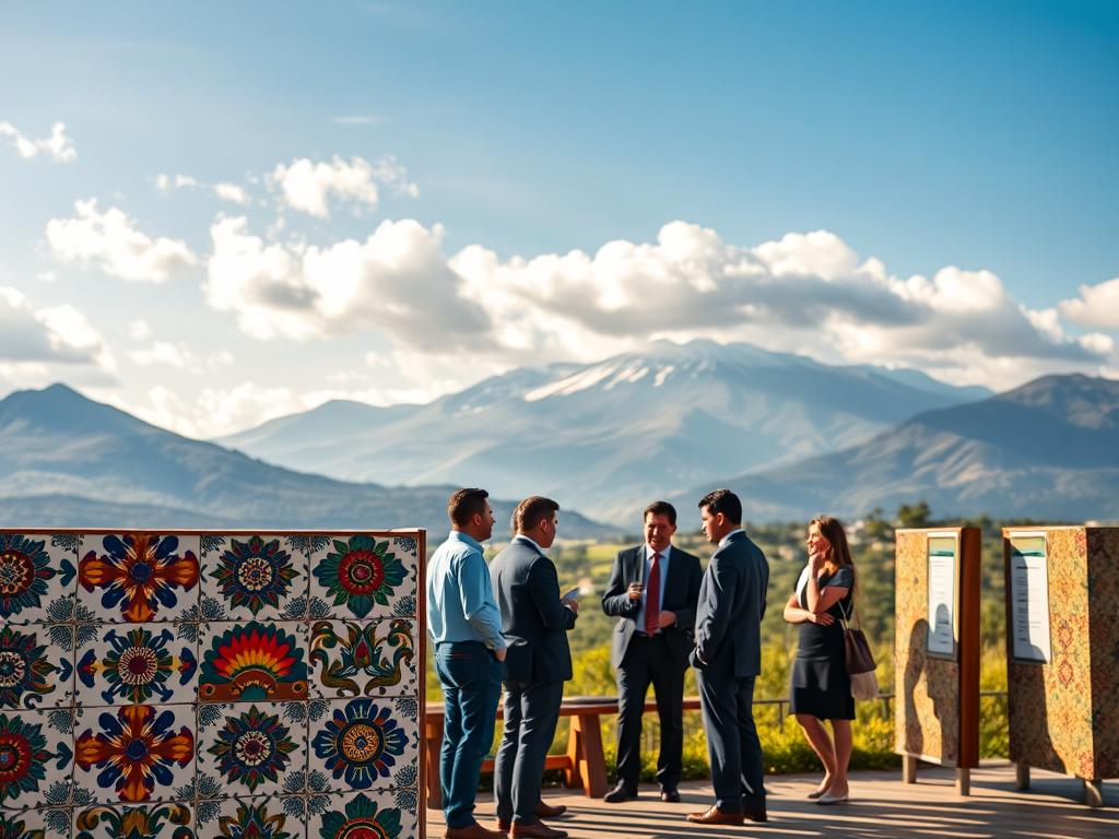 A vibrant and visually striking scene showcasing representative Chilean panels, prominently featuring colorful traditional designs against a backdrop of lush Chilean landscapes. In the foreground, a detailed close-up of patterned tiles resembling the hand-painted booths used for displaying information in public settings. The middle ground includes a group of diverse individuals in professional business attire engaging in a discussion, analyzing data from the panels. In the background, the majestic Andes mountains rise under a bright blue sky with fluffy white clouds, casting soft shadows on the panels. The atmospheric lighting is warm and inviting, creating a sense of collaboration and informed decision-making. The overall mood is dynamic and optimistic, reflecting the theme of comprehensive surveys and solid methodologies. A vibrant and visually striking scene showcasing representative Chilean panels, prominently featuring colorful traditional designs against a backdrop of lush Chilean landscapes. In the foreground, a detailed close-up of patterned tiles resembling the hand-painted booths used for displaying information in public settings. The middle ground includes a group of diverse individuals in professional business attire engaging in a discussion, analyzing data from the panels. In the background, the majestic Andes mountains rise under a bright blue sky with fluffy white clouds, casting soft shadows on the panels. The atmospheric lighting is warm and inviting, creating a sense of collaboration and informed decision-making. The overall mood is dynamic and optimistic, reflecting the theme of comprehensive surveys and solid methodologies.