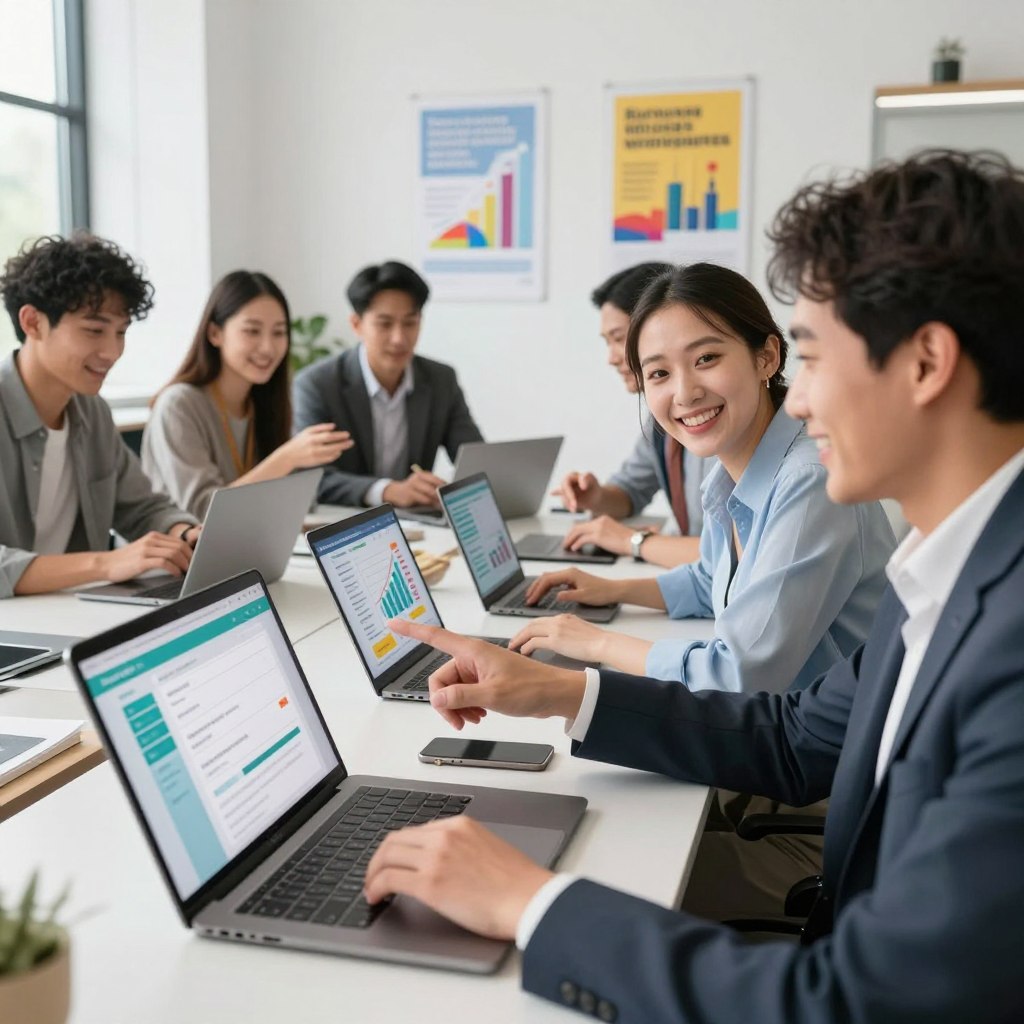 A modern and sleek workspace featuring a diverse group of individuals, both men and women, engaged in taking online surveys on their laptops and tablets. In the foreground, one individual excitedly points to a screen filled with survey options, indicating potential to maximize points, wearing professional business attire. In the middle ground, others are happily discussing strategies, with colorful charts and infographics displayed on their devices, symbolizing points accumulation and success. The background includes a bright office with motivational posters about rewards and goal achievement. Soft, natural lighting floods the space, creating a positive and energetic atmosphere, shot from a slight low angle to enhance the sense of collaboration and focus. A modern and sleek workspace featuring a diverse group of individuals, both men and women, engaged in taking online surveys on their laptops and tablets. In the foreground, one individual excitedly points to a screen filled with survey options, indicating potential to maximize points, wearing professional business attire. In the middle ground, others are happily discussing strategies, with colorful charts and infographics displayed on their devices, symbolizing points accumulation and success. The background includes a bright office with motivational posters about rewards and goal achievement. Soft, natural lighting floods the space, creating a positive and energetic atmosphere, shot from a slight low angle to enhance the sense of collaboration and focus.